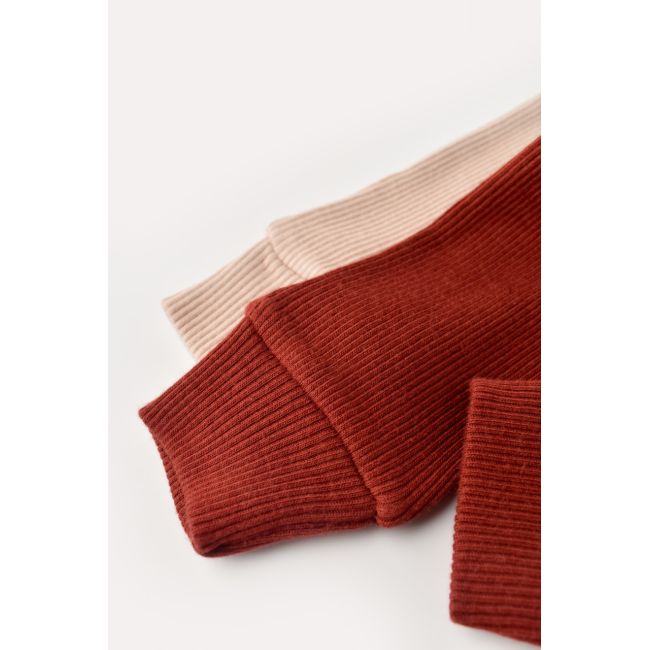 Set 2 pantaloni bebe unisex din bumbac organic si modal - Caramiziu/Somon, Baby Cosy (Marime: 6-9 luni) JEMBC-CSYM11612-6