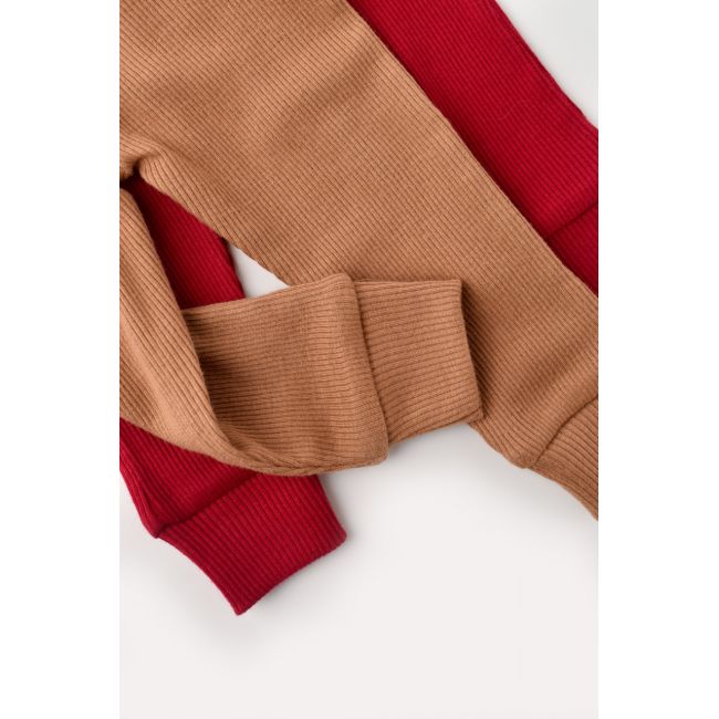 Set 2 pantaloni bebe unisex din bumbac organic si modal - Maro/Rosu, Baby Cosy (Marime: 3-6 Luni) JEMBC-CSYM11610-3