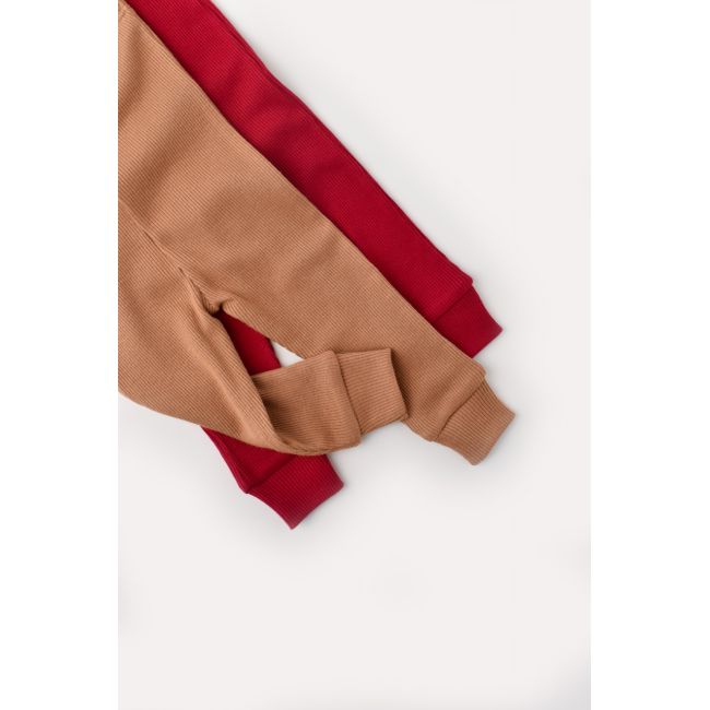 Set 2 pantaloni bebe unisex din bumbac organic si modal - Maro/Rosu, Baby Cosy (Marime: 3-6 Luni) JEMBC-CSYM11610-3