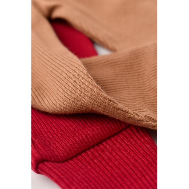 Set 2 pantaloni bebe unisex din bumbac organic si modal - Maro/Rosu, Baby Cosy (Marime: 6-9 luni) JEMBC-CSYM11610-6