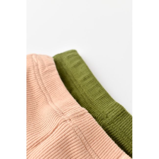 Set 2 pantaloni bebe unisex din bumbac organic si modal - Verde/Blush, Baby Cosy (Marime: 12-18 Luni) JEMBC-CSYM11611-12