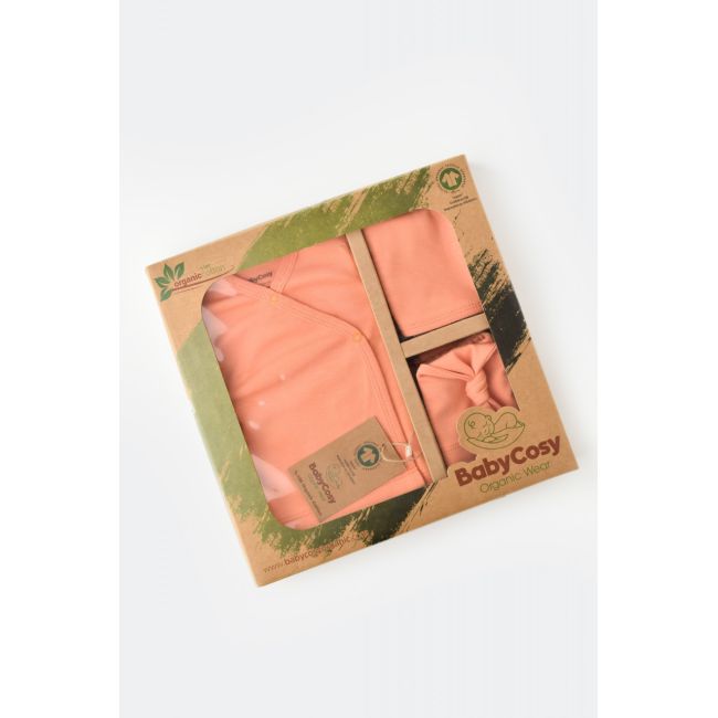 Set de 5 piese pentru nou nascut - 100% bumbac organic - Roz Piersica, Baby Cosy JEMBC-CSY5508