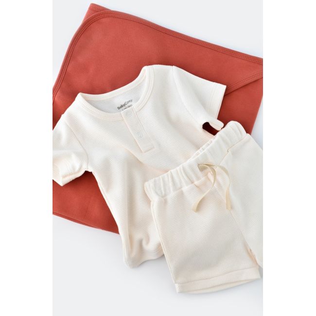 Set tricou cu panataloni scurti - 100% bumbac organic - Ecru, Baby Cosy (Marime: 3-6 Luni) JEMBC-CSYW1020-3