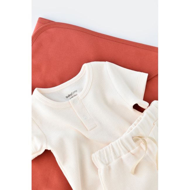 Set tricou cu panataloni scurti - 100% bumbac organic - Ecru, Baby Cosy (Marime: 9-12 luni) JEMBC-CSYW1020-9