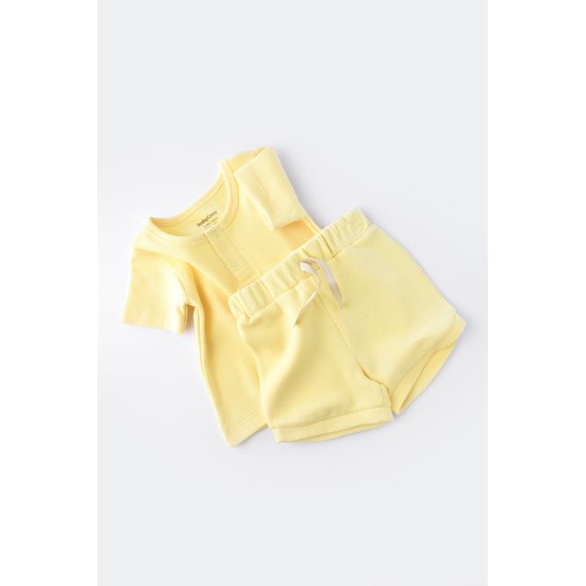 Set tricou cu panataloni scurti - 100% bumbac organic - Galben, Baby Cosy (Marime: 12-18 Luni) JEMBC-CSYW1022-12
