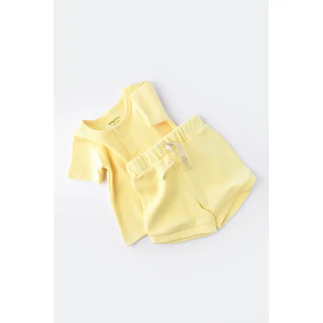 Set tricou cu panataloni scurti - 100% bumbac organic - Galben, Baby Cosy (Marime: 3-6 Luni) JEMBC-CSYW1022-3