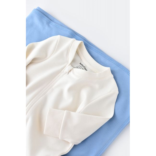 Salopeta cu fermoar cu maneca lunga si panataloni lungi - 100%bumbac organic - Ecru, Baby Cosy (Marime: 3-6 Luni) JEMBC-CSY3034-3