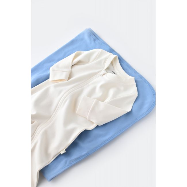 Salopeta cu fermoar cu maneca lunga si panataloni lungi - 100%bumbac organic - Ecru, Baby Cosy (Marime: 3-6 Luni) JEMBC-CSY3034-3