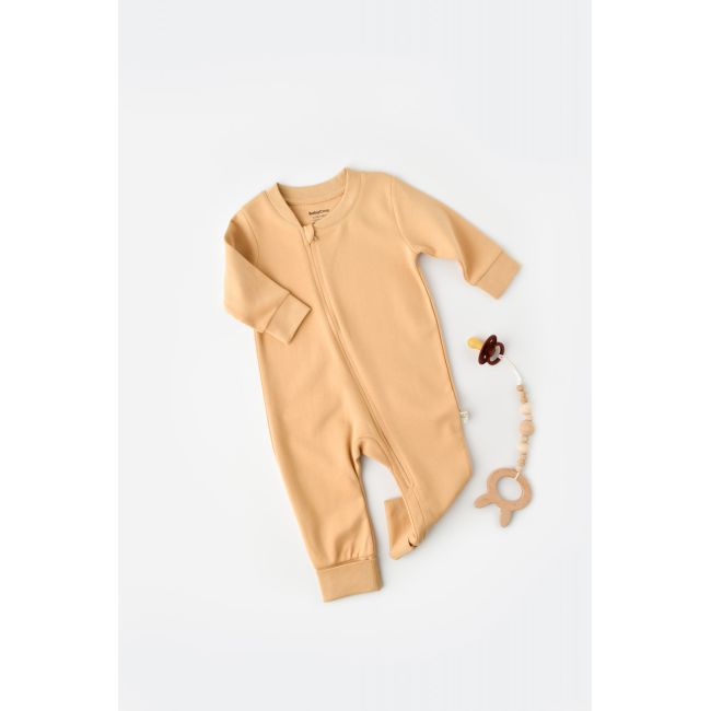 Salopeta cu fermoar cu maneca lunga si panataloni lungi - 100%bumbac organic - Mustar, Baby Cosy (Marime: 6-9 luni) JEMBC-CSY3036-6