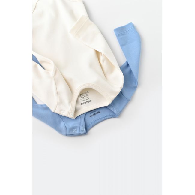 Set 2 body-uri cu maneca lunga bebe unisex -100% bumbac organic - Ecru/Bleu, Baby Cosy (Marime: 3-6 Luni) JEMBC-CSY3024-3