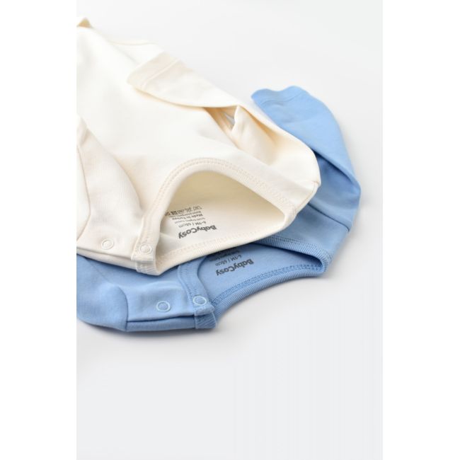 Set 2 body-uri cu maneca lunga bebe unisex -100% bumbac organic - Ecru/Bleu, Baby Cosy (Marime: 3-6 Luni) JEMBC-CSY3024-3
