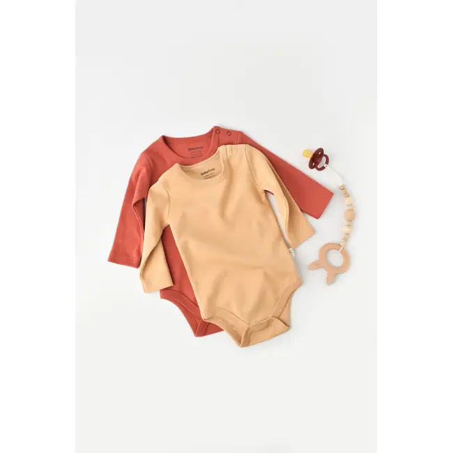 Set 2 body-uri cu maneca lunga bebe unisex -100% bumbac organic - Mustar/Scoartisoara, Baby Cosy (Marime: 12-18 Luni) JEMBC-CSY3026-12