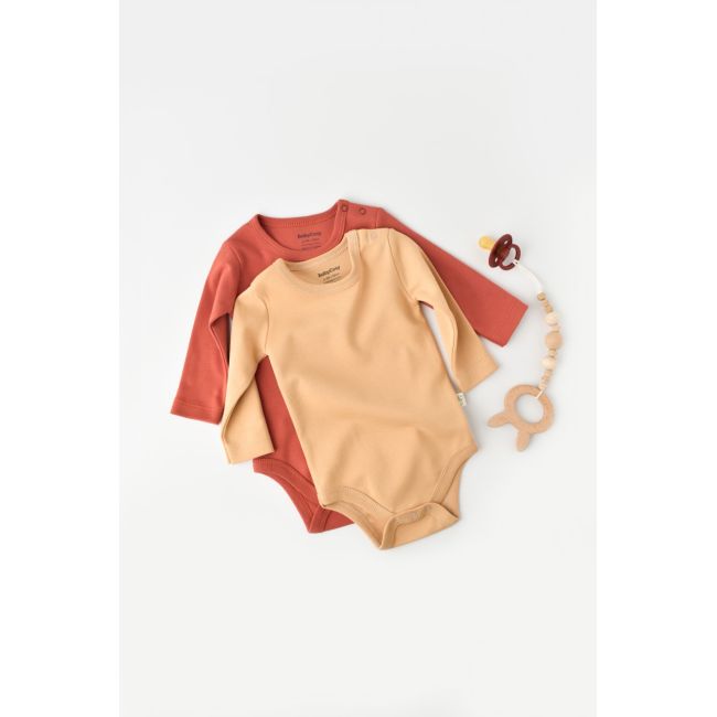 Set 2 body-uri cu maneca lunga bebe unisex -100% bumbac organic - Mustar/Scoartisoara, Baby Cosy (Marime: 18-24 Luni) JEMBC-CSY3026-18