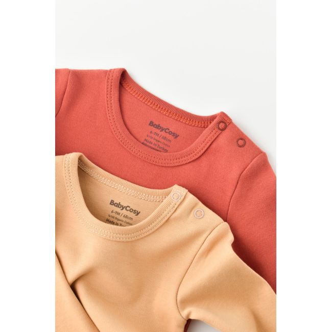 Set 2 body-uri cu maneca lunga bebe unisex -100% bumbac organic - Mustar/Scoartisoara, Baby Cosy (Marime: 3-6 Luni) JEMBC-CSY3026-3