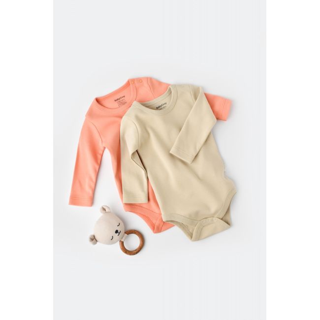 Set 2 body-uri cu maneca lunga bebe unisex -100% bumbac organic - Roz/Crem, Baby Cosy (Marime: 6-9 luni) JEMBC-CSY3025-6