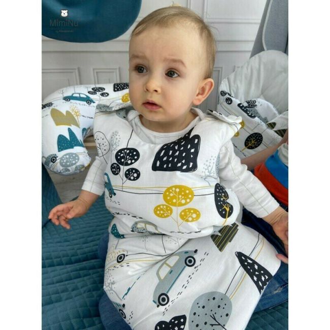 MimiNu - Sac de dormit pentru bebelusi, De iarna, Din bumbac, Cu fermoar lateral, Cu capse pe umar, 70 cm, 0 – 6 luni, 2.5 Tog, Childrens Journey Grey BYN6426972016995