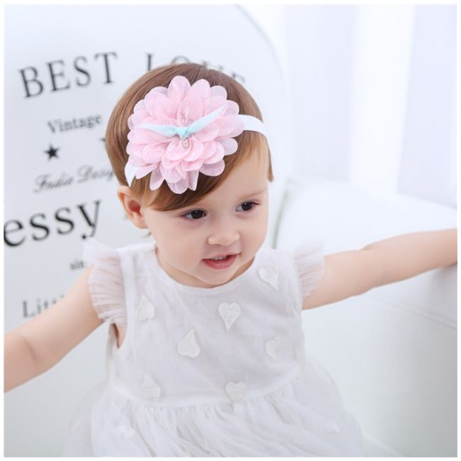 Bentita roz cu floare din tulle MDMY-FD-103
