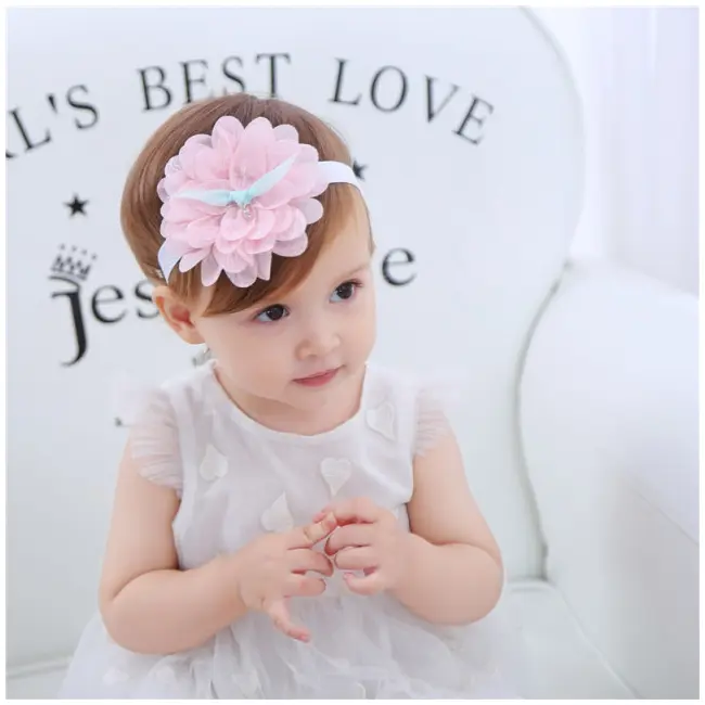 Bentita roz cu floare din tulle MDMY-FD-103