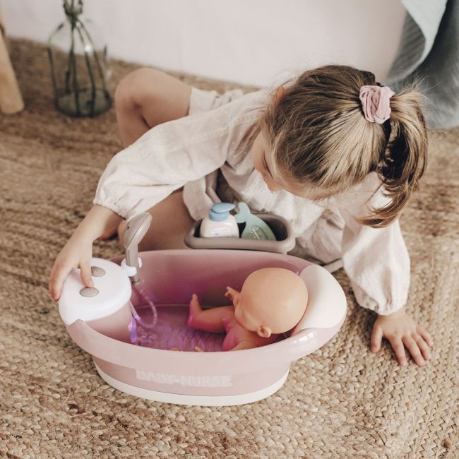 Cadita pentru papusa smoby baby nurse baleno bath roz cu accesorii hubs7600220368