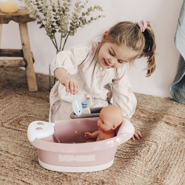 Cadita pentru papusa smoby baby nurse baleno bath roz cu accesorii hubs7600220368