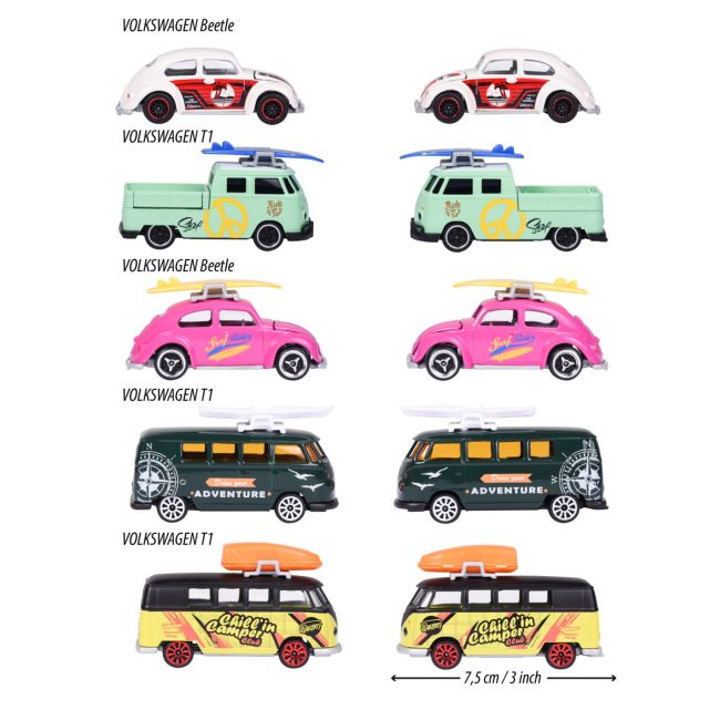 MAJORETTE SET 5 MASINUTE DIN METAL VOLKSWAGEN 7.5CM VIV212055008