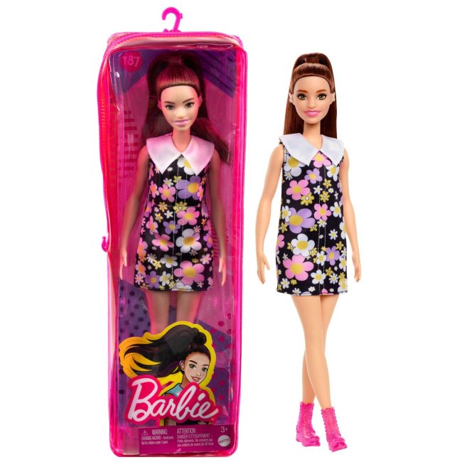 PAPUSA BARBIE FASHIONISTA SATENA CU ROCHIE CU IMPRIMEU FLORAL VIVMTFBR37_HBV19
