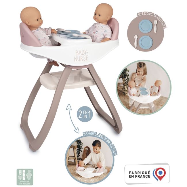 Scaun de masa pentru papusi smoby baby nurse twin 2 in 1 maro hubs7600220371