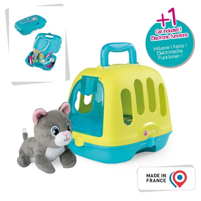 Set smoby veterinary case, trusa veterinar cu pisica, cusca de transport si accesorii hubs7600340302