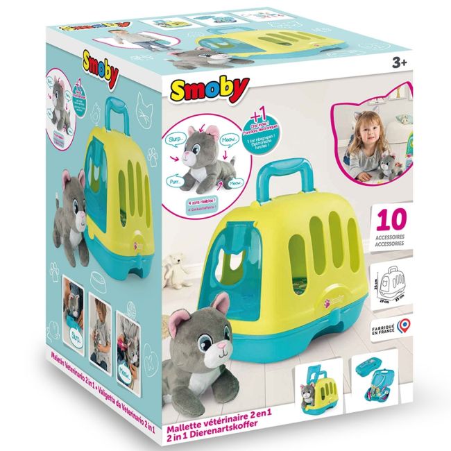 Set smoby veterinary case, trusa veterinar cu pisica, cusca de transport si accesorii hubs7600340302