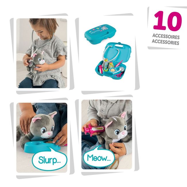Set smoby veterinary case, trusa veterinar cu pisica, cusca de transport si accesorii hubs7600340302