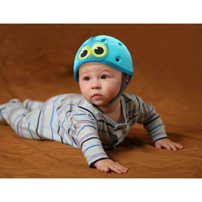 Casca protectie bebelusi cu spuma flexibila, ultrausoara, reglabila, 7-24 luni, albastra, SafeHeadBaby Owl, SHB002