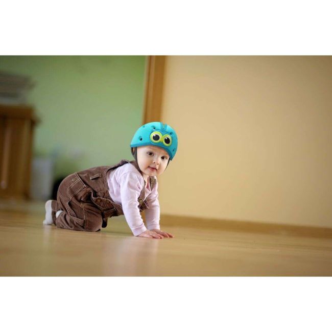 Casca protectie bebelusi cu spuma flexibila, ultrausoara, reglabila, 7-24 luni, albastra, SafeHeadBaby Owl, SHB002