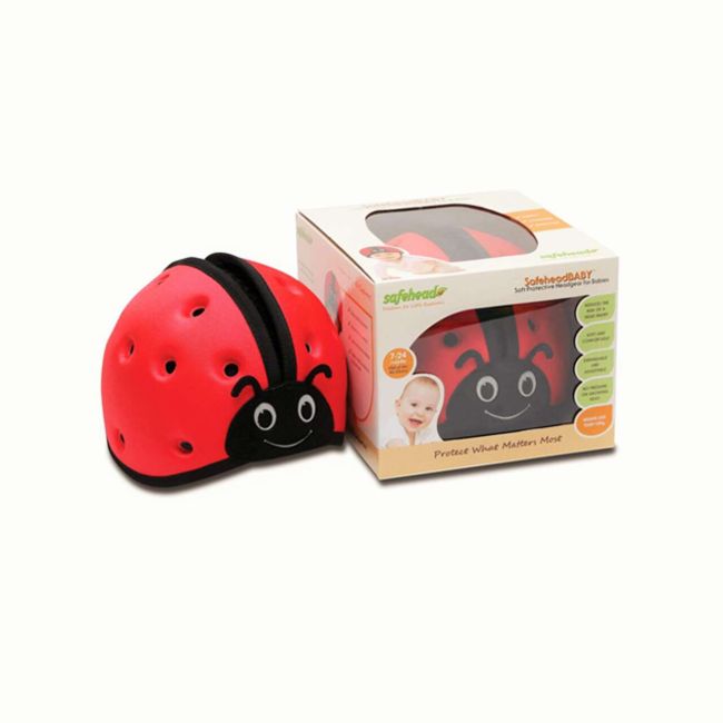 Casca protectie bebelusi cu spuma flexibila, ultrausoara, reglabila, 7-24 luni, rosie, SafeHeadBaby Ladybird, SHB001