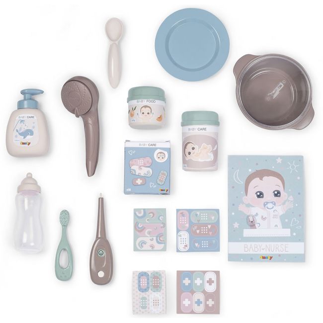 Centru de ingrijire pentru papusi smoby baby nurse doll`s play center maro cu 23 accesorii hubs7600220376