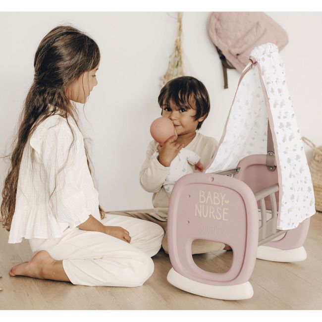Leagan pentru papusa smoby baby nurse cradle maro cu baldachin hubs7600220373