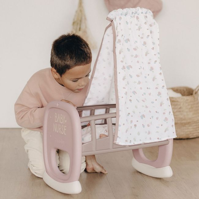 Leagan pentru papusa smoby baby nurse cradle maro cu baldachin hubs7600220373