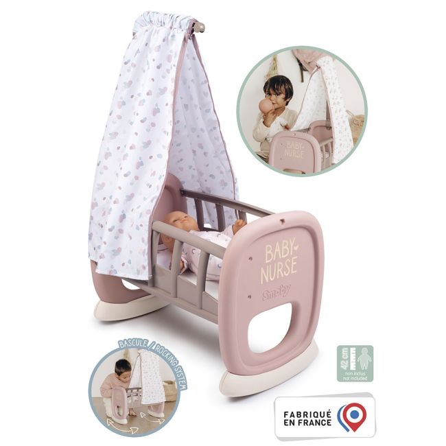 Leagan pentru papusa smoby baby nurse cradle maro cu baldachin hubs7600220373