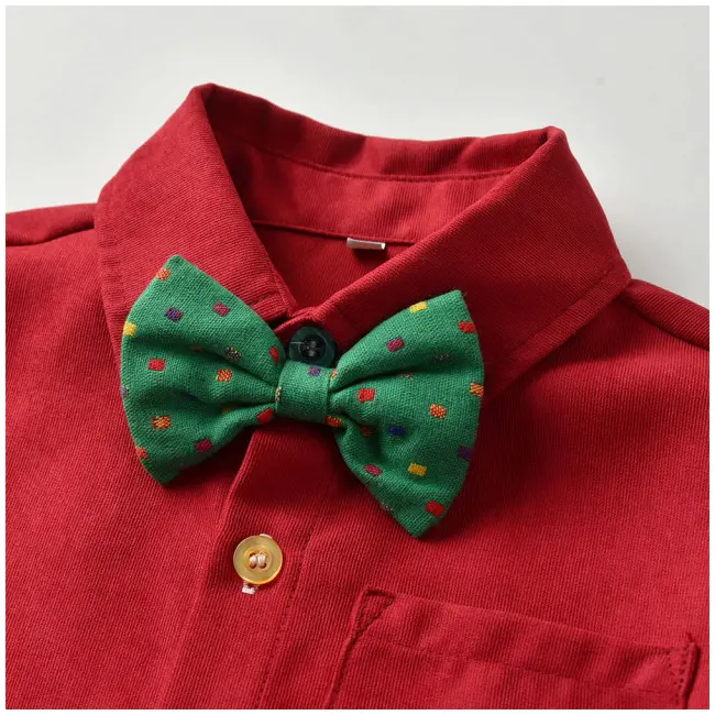 Costum elegant pentru baietei cu camasuta visinie si papion verde (marime disponibila: 2 ani) mbmer79-de2.2 ani