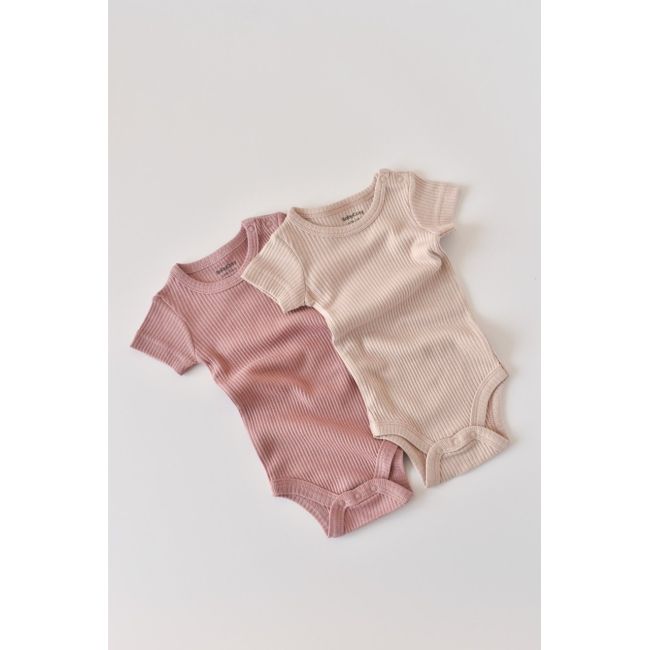 Set de 2 body-uri cu maneca scurta din bumbac organic si modal - Roz/Blush (Marime: 0-3 Luni) JEMBC-CSYM11207-0