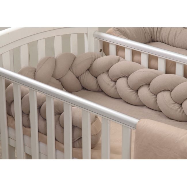 Aparatoare Laterala Pat Bumper Impletit Cu Inchidere Velcro, Bumbac Tricot Bej, 180x21 Cm Pjb844101