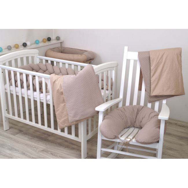 Aparatoare Laterala Pat Bumper Impletit Cu Inchidere Velcro, Bumbac Tricot Bej, 180x21 Cm Pjb844101