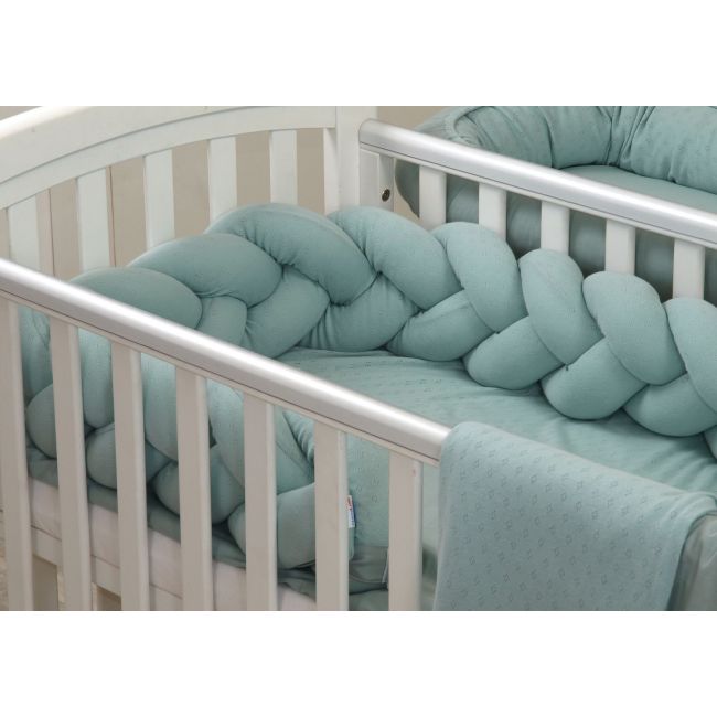 Aparatoare Laterala Pat Bumper Impletit Cu Inchidere Velcro, Bumbac Tricot Mint, 180x21 Cm Pjb844111