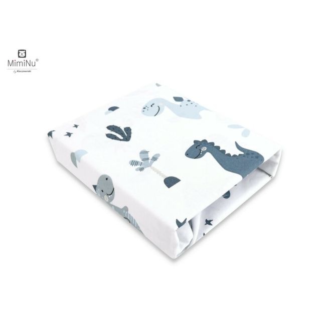 MimiNu - Cearceaf cu elastic, Din bumbac, Pentru pat 160x80 cm, Dino Granat BYN6426972016582