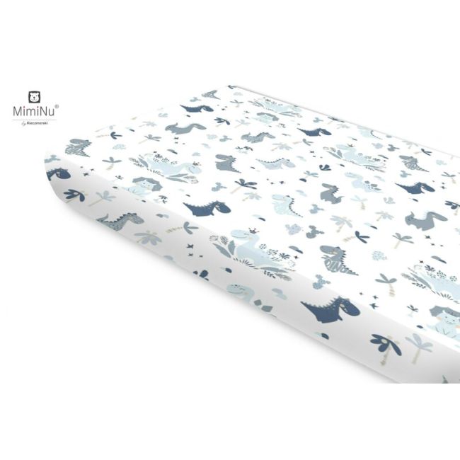 MimiNu - Cearceaf cu elastic, Din bumbac, Pentru pat 160x80 cm, Dino Granat BYN6426972016582