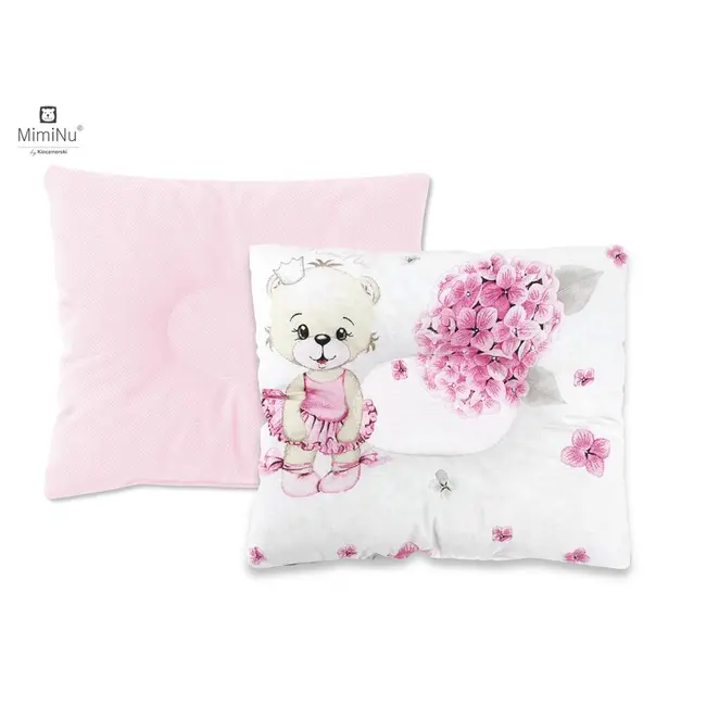MimiNu - Perna bebelusi profilata, Cu doua fete, Cu functie anti-soc, Pufoasa, Din catifea si bumbac, 23x26 cm, Velvet Pink Ballerina BYN6426972016513