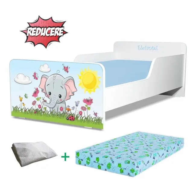 Pachet Promo Pat Copii 2-8 ani Start Elefantel include saltea SmartNest cu lana 140x70 si husa impermeabila - PC-PCH-PRO-STR-ELE-70