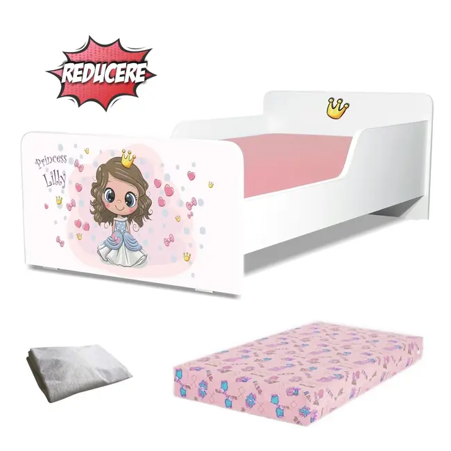 Pat Start Printesa Lilly 2-8 ani + saltea SmartNest cu lana 140x70x12 cm + husa impermeabila - PC-PCH-PRO-STR-LIL-70