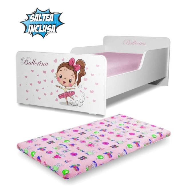 Pat Balerina pentru Fete 2-12 ani Start include saltea160x80x6 cm - PC-P-MOK-BAL-80