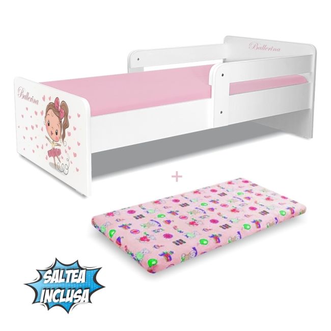 Pat Copii Balerina P2 2-12 Ani Cu 2 Protectii Laterale Detasabile Si Saltea Cu Lana Inclusa - ASC-mk-bal-p2-80