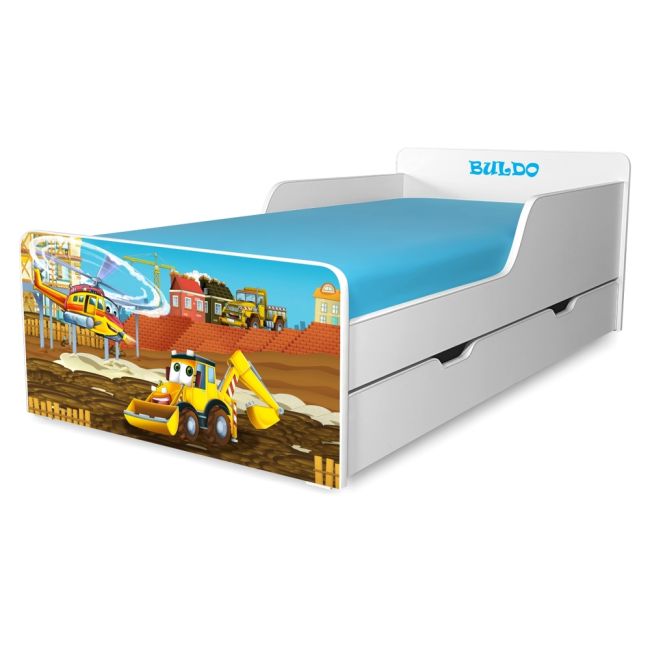 Pat copii Buldozer 2-12 ani cu sertar - PC-P-BAL-BUL-80